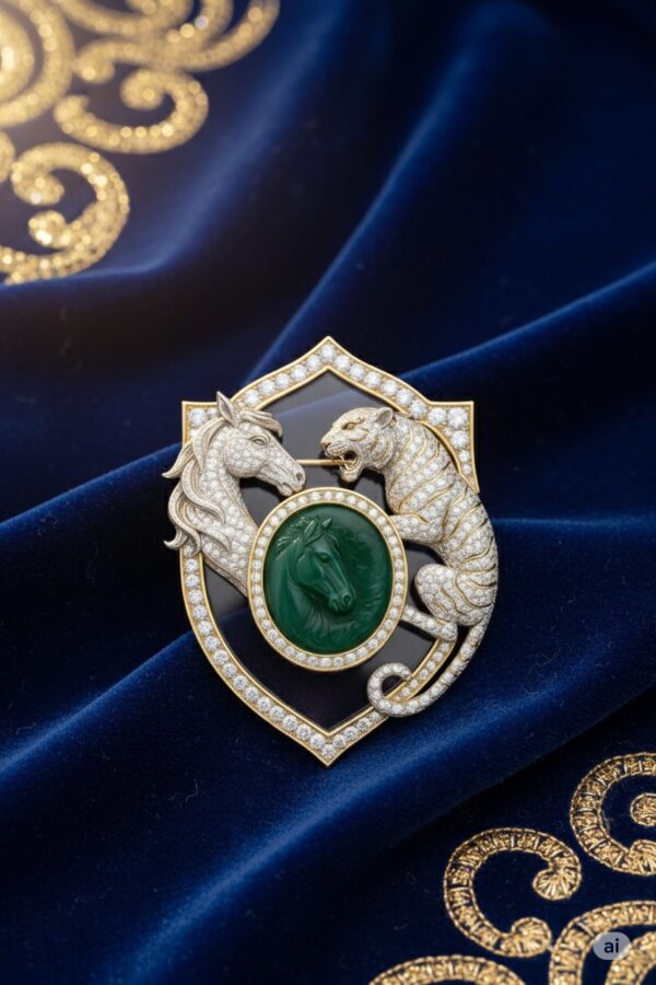 Royal Crest Stallion & Panther Brooch