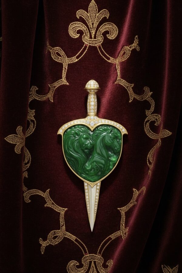 Regal Emerald Warrior Dagger Brooch